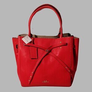 Coach Watermelon/Grey Birch Pebble Leather Turn-Lock Tie Tote/Bucket Bag 35160